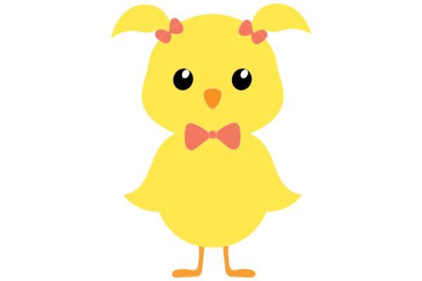 A Friendly Yellow Chicken with a Pink Bowtie, Standing Alone in a White Background.