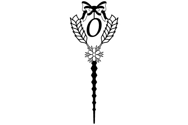 Stylized Letter 'O' with Bow and Leaf Design