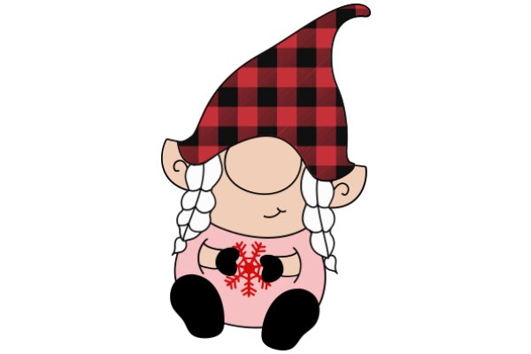 A Whimsical Character: A Cartoon with a Red and Black Plaid Hat and a Pink Shirt