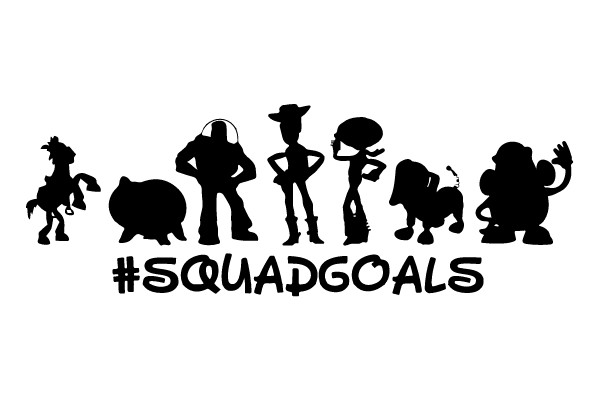 Silhouette of Cartoon Characters with the Hashtag #SquadGoals