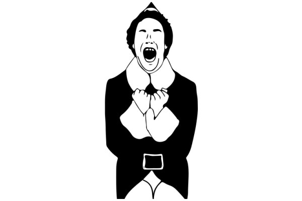 A Silhouette of a Man in a Black Coat, Shouting with His Hands on His Chest