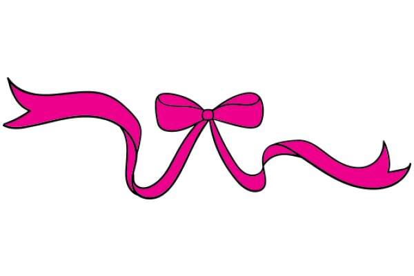Stylized Pink Ribbon with a Curly Bow on a White Background