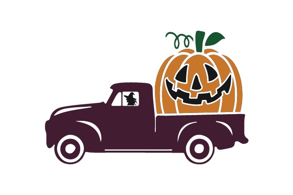 Halloween Pumpkin in a Pickup Truck Clipart