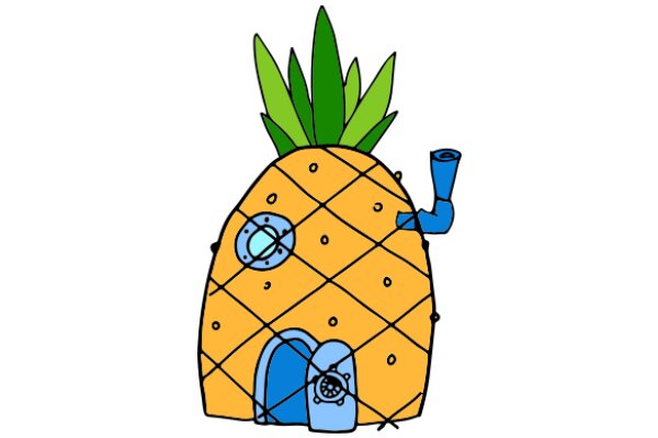A Whimsical Illustration of a Pineapple with a Door and a Window