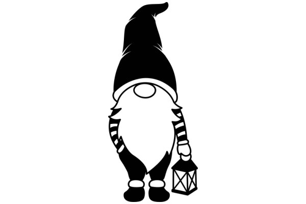 A Whimsical Scene: A Gnome-like Figure with a Lantern, Standing on a White Background