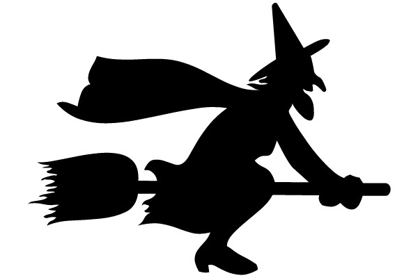Witch on Broomstick Silhouette