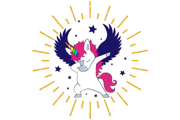 Dancing Unicorn with Wings and Rainbow Horn