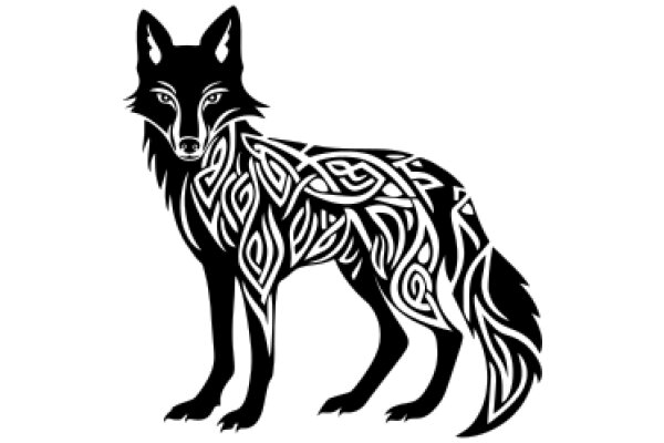 Stylized Black Wolf Silhouette with Intricate Designs