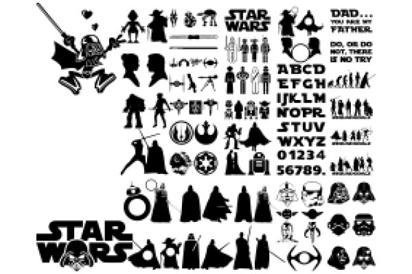 A Star Wars-themed collection of characters, objects, and phrases, celebrating the beloved franchise.