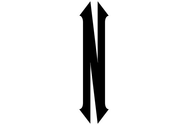 Stylized Black Letter 'N' with Arrows on a White Background