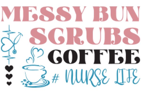A Collection of Words and Symbols Related to Coffee, Messy Buns, Nurses, and Life
