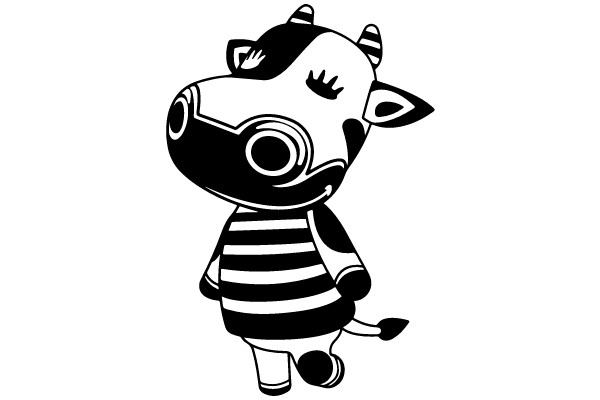 Cartoon Cow in Striped Shirt