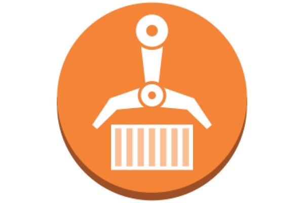 An Orange Icon with a Pixelated Design, Featuring a Gear and a Barcode