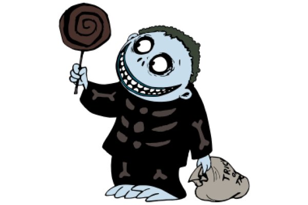 A Whimsical Scene: A Monster with a Candy Cane and a Bag of Tricks