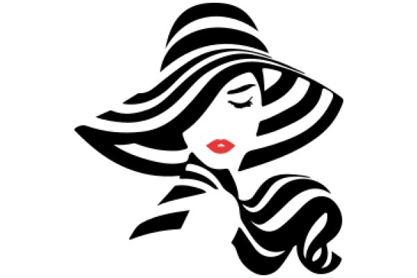 Stylish Illustration of a Woman's Face with a Hat and a Red Lip