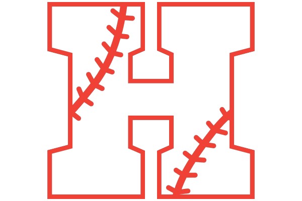 Red and White Baseball Stitched Letter H.