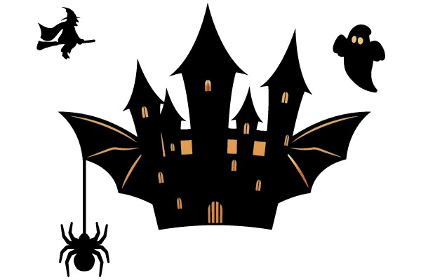 Enchanted Castle Silhouette with Spooky Elements