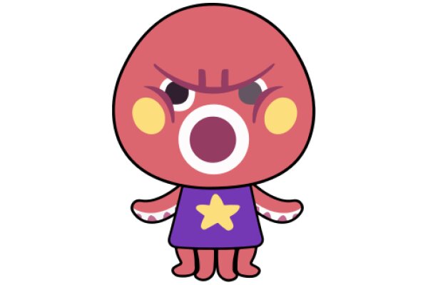 A Playful Cartoon Character: A Red Octopus with a Purple Shirt and a Yellow Star