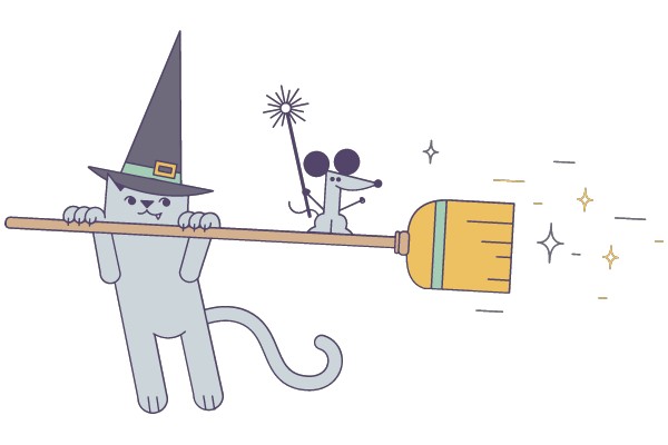 Halloween Duo on a Flying Broomstick