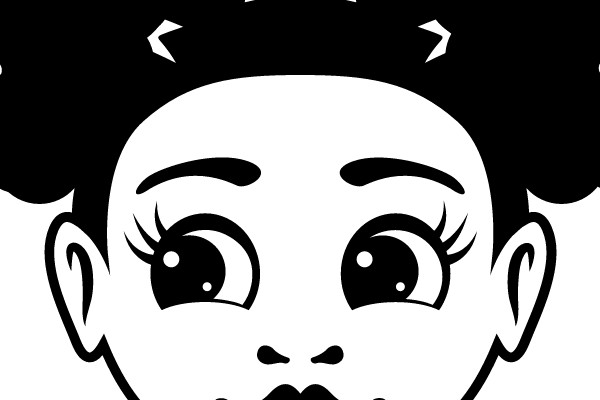 Cheerful Cartoon Character with Big Bows and Curly Hair