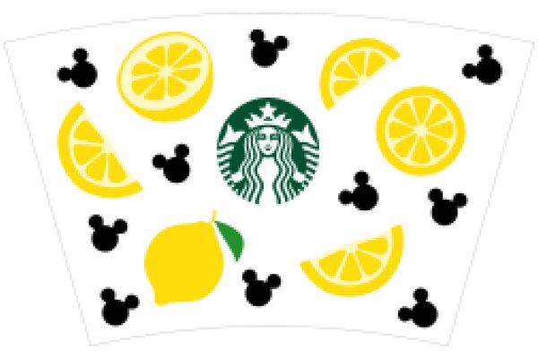 A Delightful Display of Starbucks and Disney: A Colorful Collage of Sliced Fruit, Starbucks Logo, and Mickey Mouse Ears
