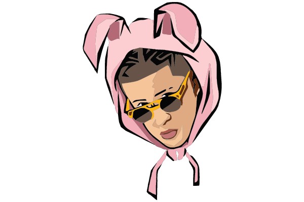 Stylish Aviator in a Pink Bunny Hoodie