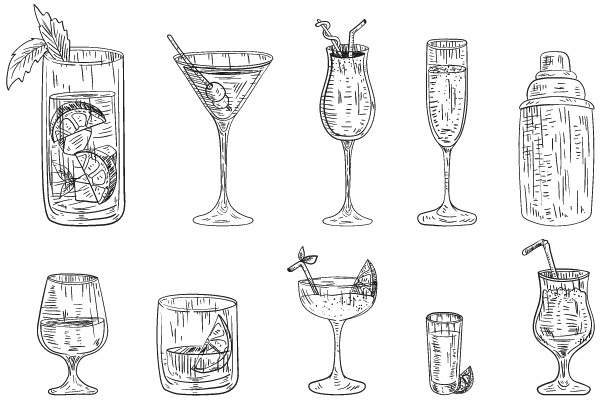 'Sophisticated Sips: A Hand-Drawn Palette of Classic Cocktails'