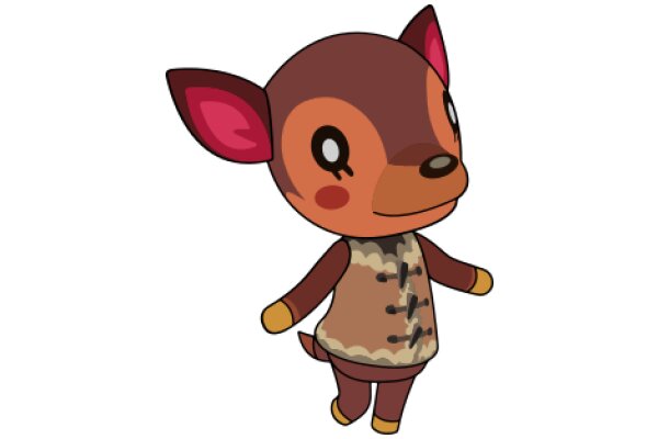 Adorable Cartoon Character: A Brown Fox with Pink Ears and a Cozy Vest
