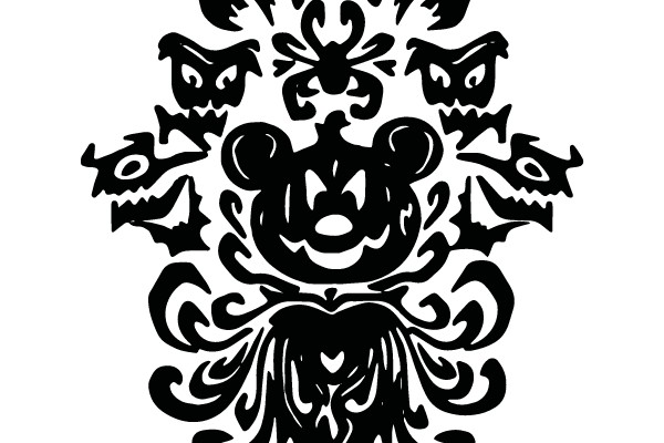 Symmetrical Halloween Pumpkin and Bat Motif