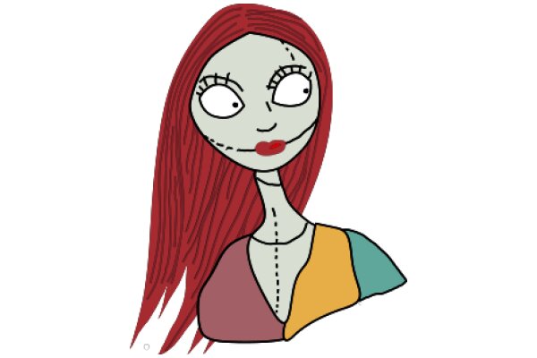 A Cartoon Character with Red Hair and a Stitched Face