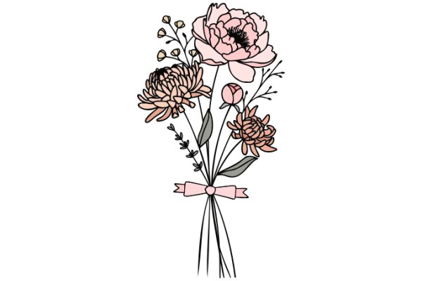 A Bouquet of Flower Illustrations with a Ribbon