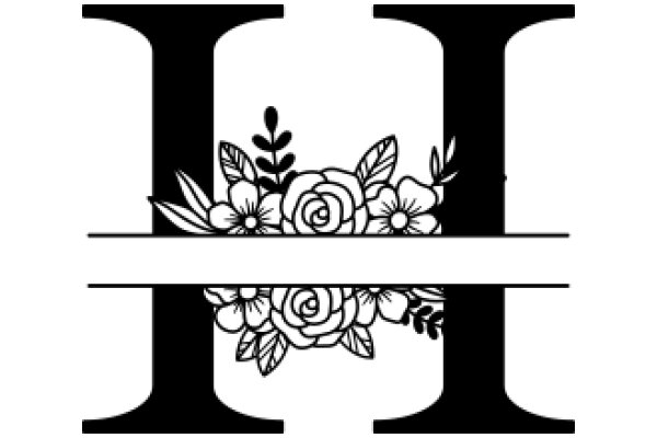 Monochrome Art: A Flower Bouquet with the Letter 'I' in the Center