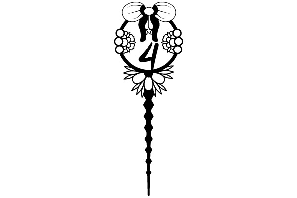 Stylized Number Four with a Floral Design and a Butterfly