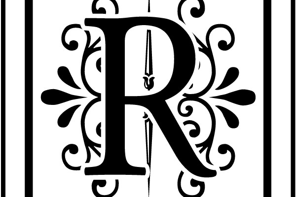 Ornate Letter 'R' with Decorative Flourishes