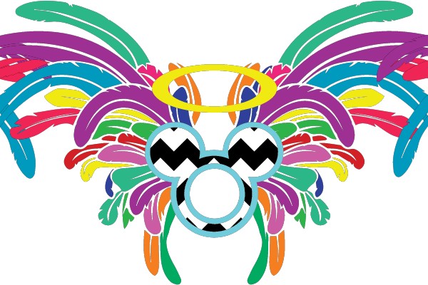 Vibrant Feathered Mask with Halo and Circular Eyes