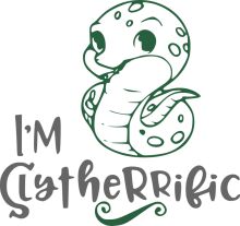 Cute Cartoon Character with a Snake-like Body, Holding a Banana, and the Text 'I'm Cytherific' Below It.