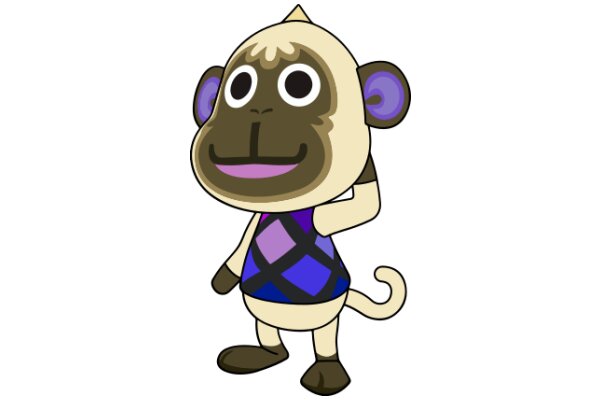 A Friendly Monkey Character with a Purple and Blue Vest