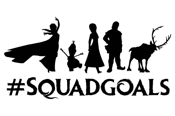 Silhouette of a Family and a Moose, with the Hashtag #SQUADGOALS