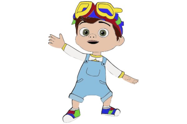 A Young Boy's Adventure: A Cartoon Illustration of a Child in a Playful Outfit and Goggles
