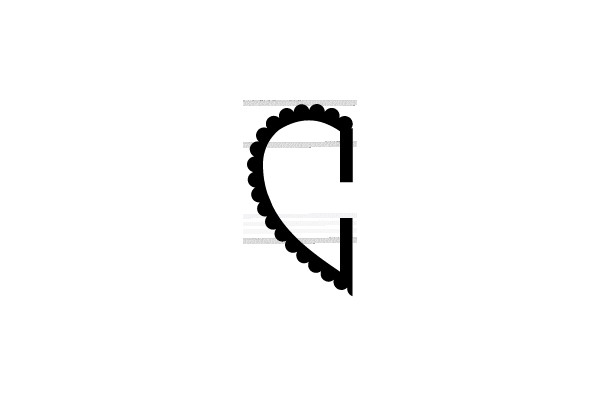 A scalloped-edged letter C.