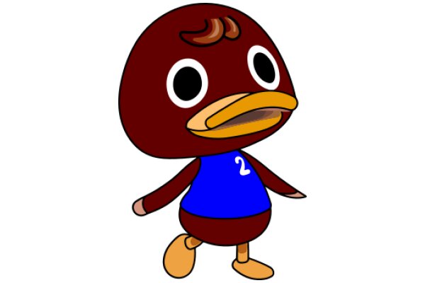 A Friendly Feathered Character: A Cartoon Bird with a Blue Shirt and Number 2
