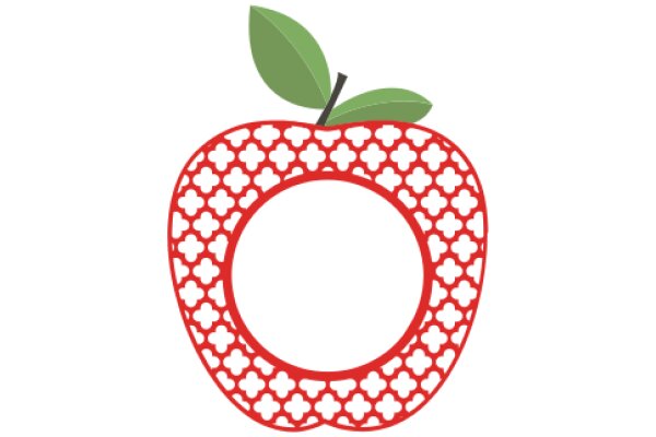 Vibrant Red Apple with a Green Leaf, Encircled by a Lattice Pattern