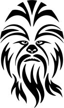 Stylized Black and White Portrait of a Dog-like Creature with a Serious Expression