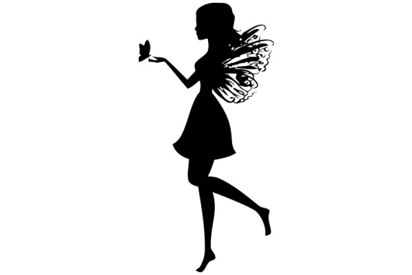 Silhouette of a Female Figure with Wings and a Butterfly, Holding a Butterfly in Her Hand