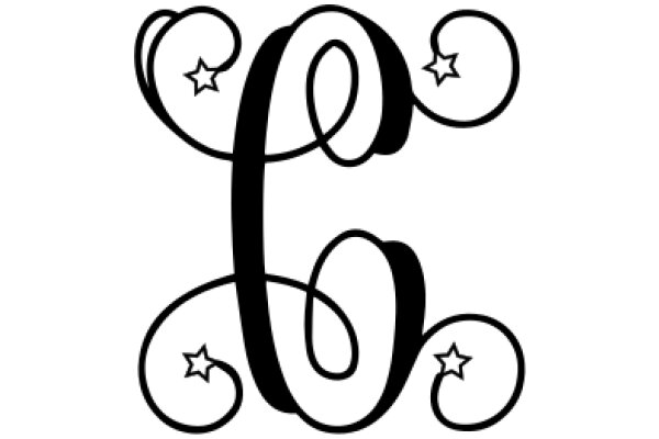 Stylized Letter 'C' with Swirling Design and Star Accents