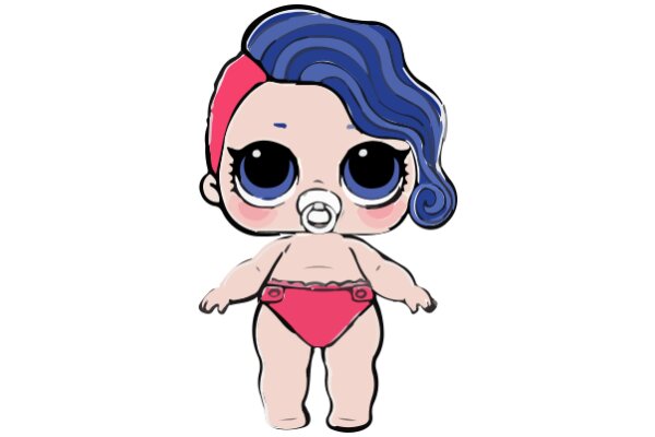 An Adorable Cartoon Character with Blue Hair and a Red Swimsuit, Standing on a White Background.