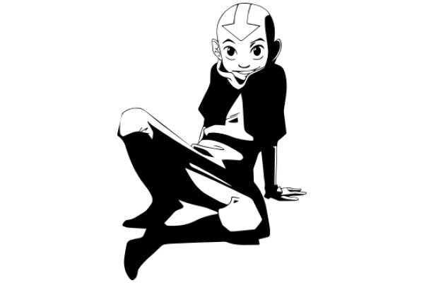 A Silhouette of a Smiling Character with a Unique Symbol on the Head, Sitting in a Casual Pose.