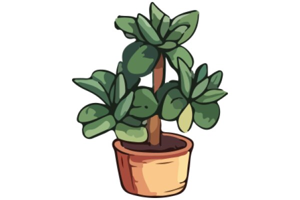 A Digital Illustration of a Potted Plant with Green Leaves and a Brown Stem