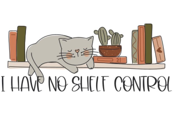 A Cozy Corner with a Sleepy Cat and a Shelf of Books