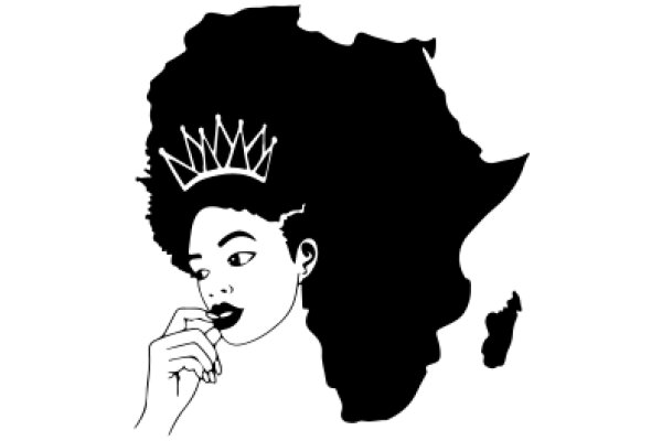 African Queen: A Silhouette of a Woman with a Crown, Lips, and a Ring